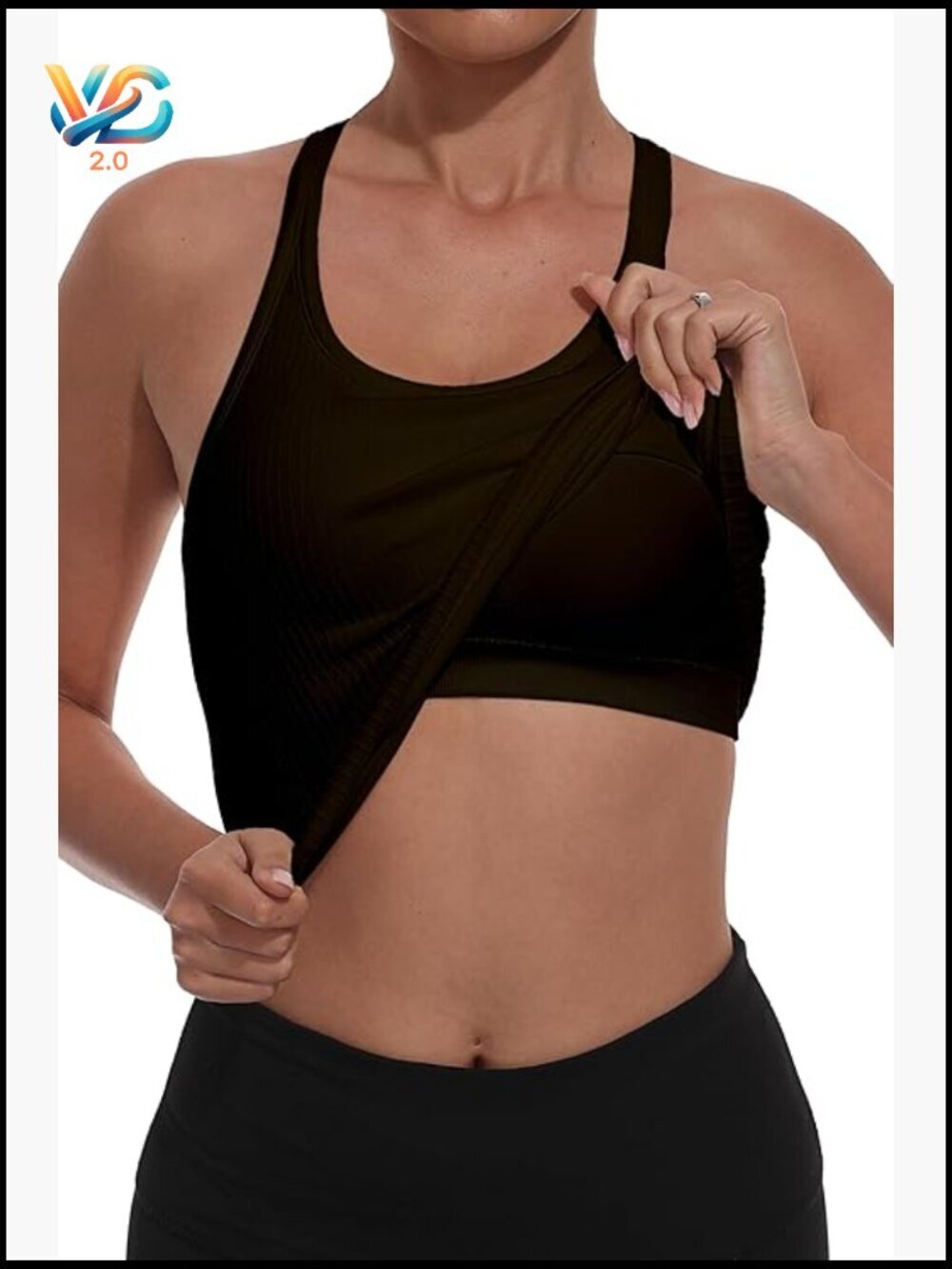 Seamless Ribbed Crop Top with Built-in Bra, Racerback Tank for Yoga & Workouts